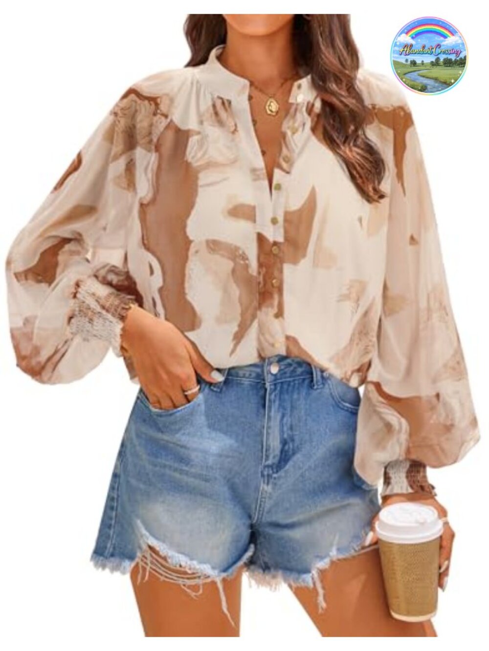 ZESICA Floral Print Button Down Boho Top Long Sleeve Chiffon Blouse